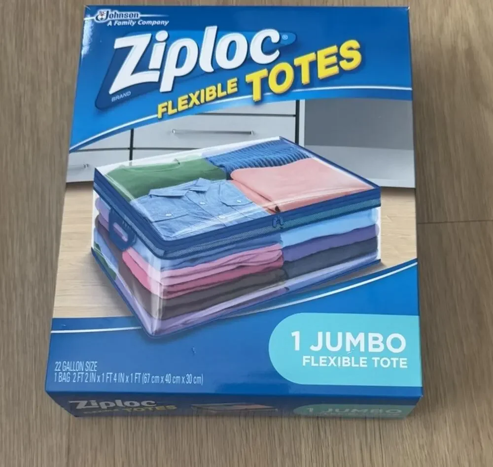 1 Ziploc Jumbo Flexible Tote Storage Bag 22 Gallon 26in x 16in x 12in NEW